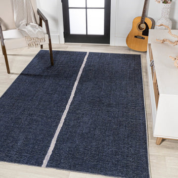 Linja Solid Centre Stripe Machine-washable Area Rug